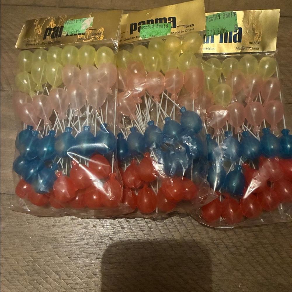 Set of 3 Vintage Plastic Balloon Cake Toppers by Parma Novelties